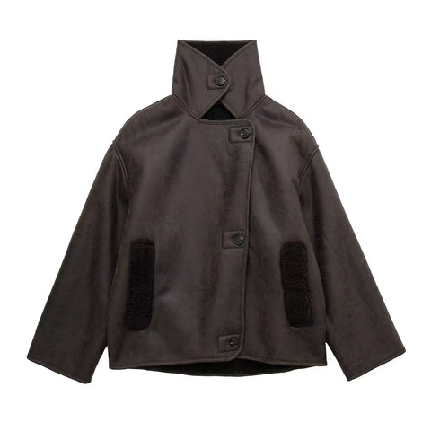 Damen Kleidung Pelz Langarm Kragen Doppelseitige Jacke Mantel Damen Mantel 