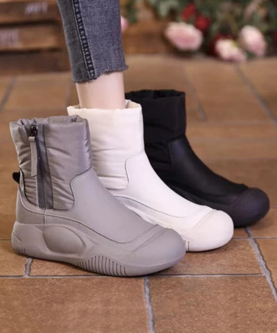 Graue, schicke Spleißstiefel mit Reißverschluss und flauschigem Wollfutter 