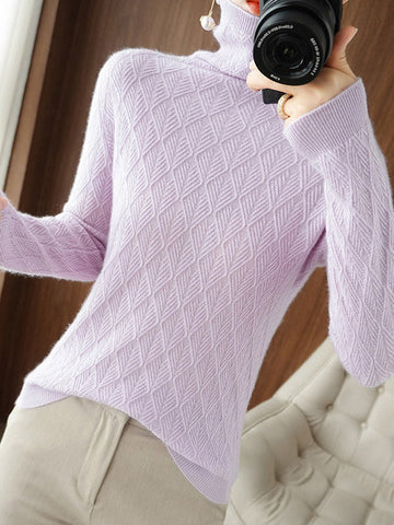 Suéteres de cuello alto y mangas largas de color liso 