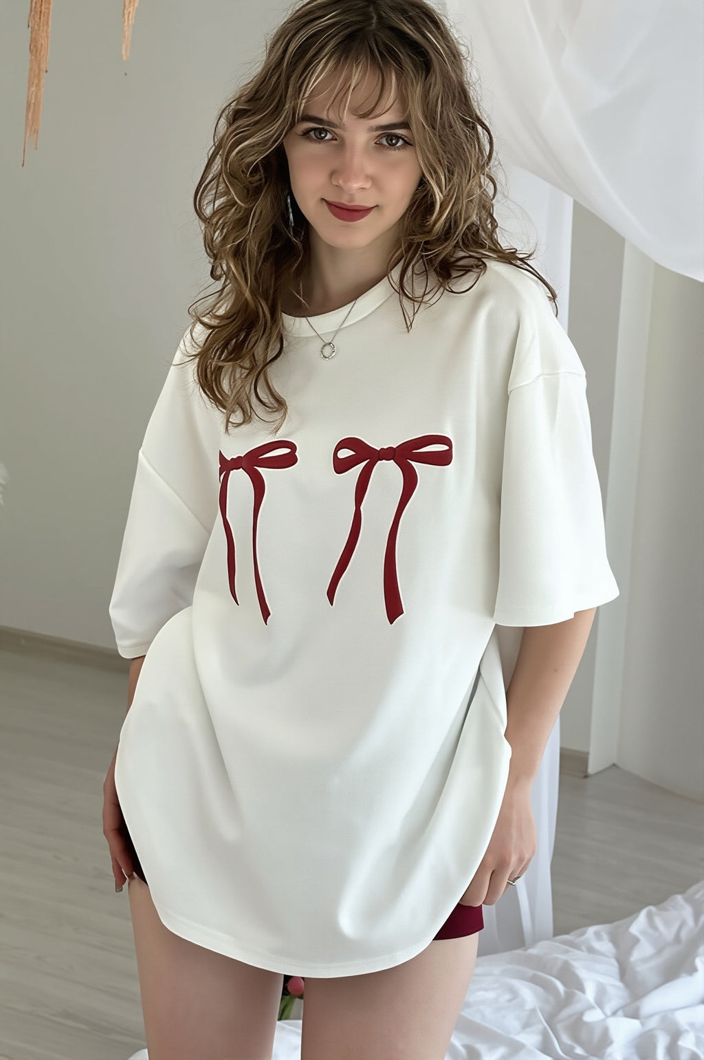 Loose Bow Print Fashion T‑shirt