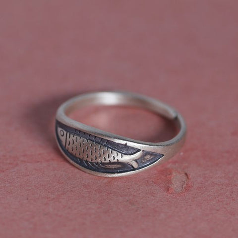 Anillo de pez koi vintage clásico y popular de plata de ley 