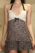 Leopard Lace Splice A Line Halter Top