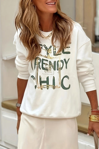 Tops casuales con cuello redondo y estampado de letras 