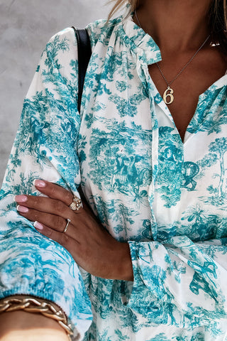 Vestido largo de manga larga con cuello en V y estampado floral 