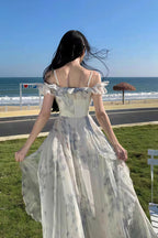 Spaghetti Strap Ruffled Floral Flowy Maxi Dress