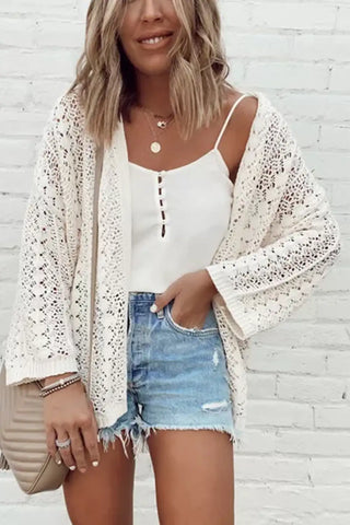 white stylish hollow out knit cardigan
