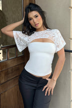 Sheer Lace Hollow Flare Sleeve Blouse