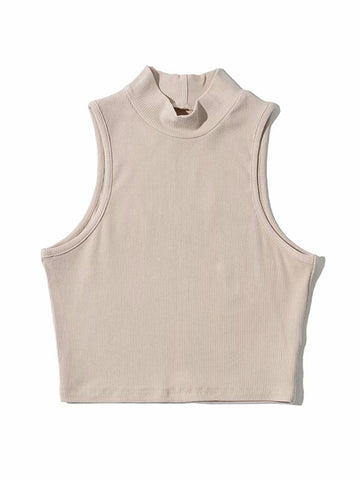 Sommer Schwarz Damenmode Crop Top High Neck Weiß Ärmellose Tank Tops 5 Farben 