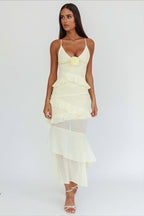 Flowy Solid Ruffle Slim Cami Maxi Dress