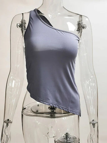 One Shoulder Skinny Tank Tops Women Summer 2024 Casual Crop Top Backless Basic Y2K T Shirt Streetwear