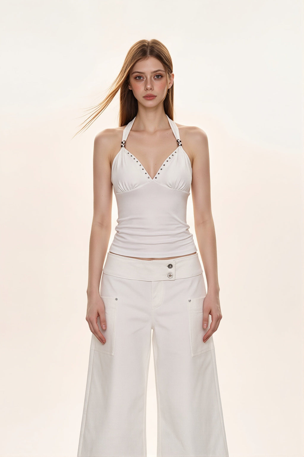 Cashmere V Neck Adjustable Halter Fitted Cami
