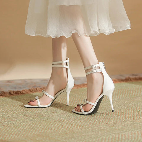 Ladies heels summer French one line with slim heel versatile  minimalist fairy high heel sandals