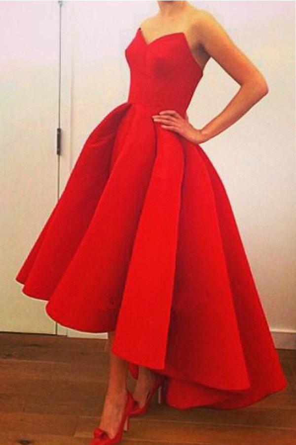 Satin A-Line Sweetheart Strapless Long Prom Dress with Ruffles