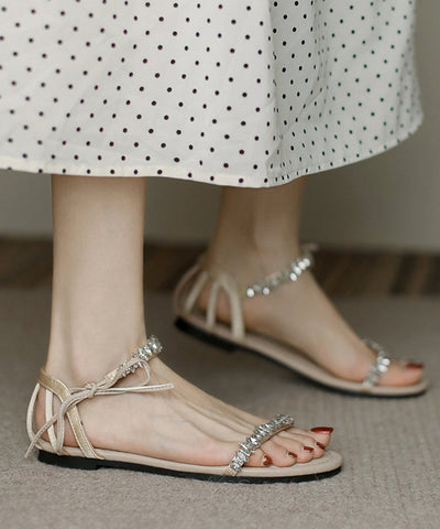 Sandalias para caminar con cordones y empalme de piel de vaca color albaricoque y circonitas
