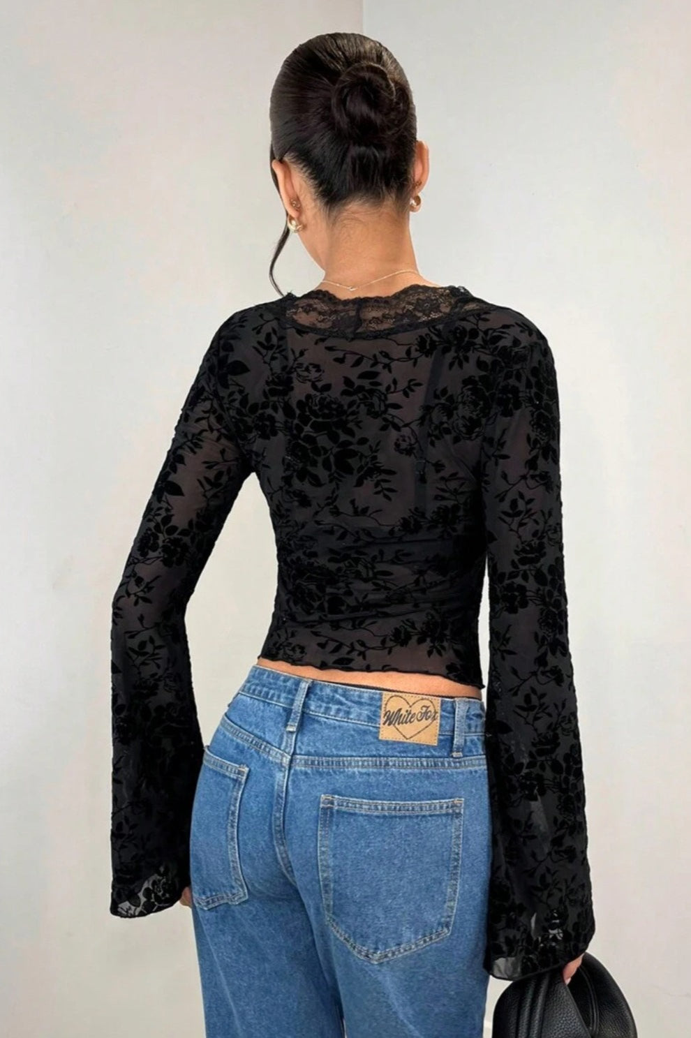 Lace Paneled Leopard Print Ruffled Cardigan Blouse