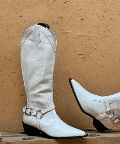 Botas gruesas de empalme de moda con punta puntiaguda de cuero sintético marrón 