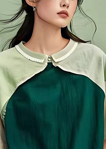 Pre sale - shipping in 30 days/Natural Dull Green Oversized Patchwork Cotton Blouse Top Summer