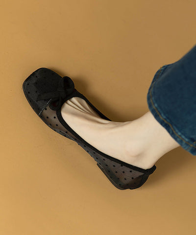 Zapatos planos de tul cómodos con lazo negro para mujer 