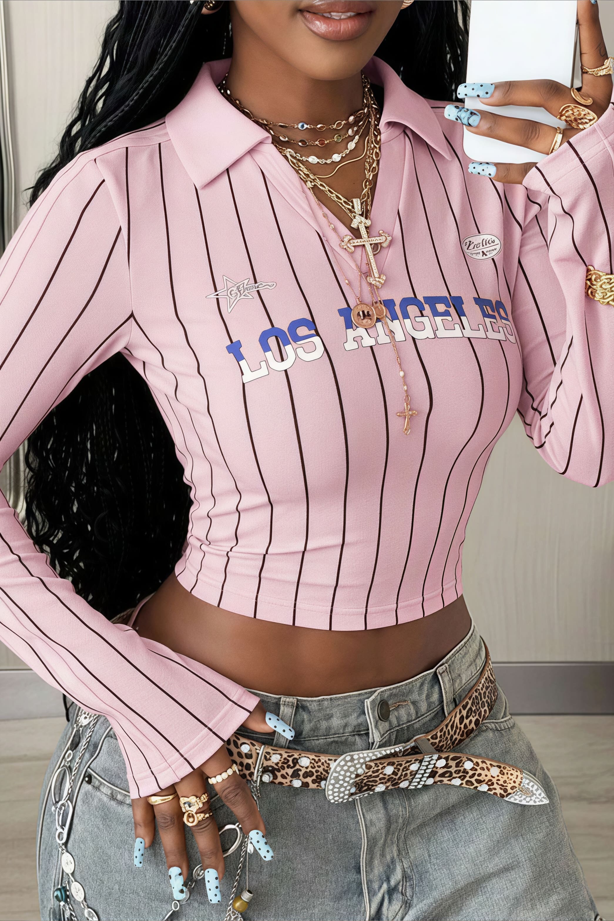 Street Stripe Sport Cropped Long Sleeve Tee