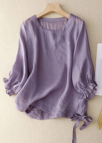 Neu Grün O Neck Lace Up Baumwolle Hemd Armband Ärmel 