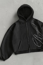 Stylish Letter Graphic Zip Up Hoodie