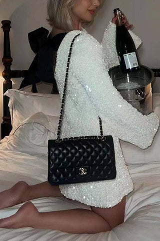 Vestido mini holgado con lazo en la espalda y lentejuelas para bailar toda la noche 