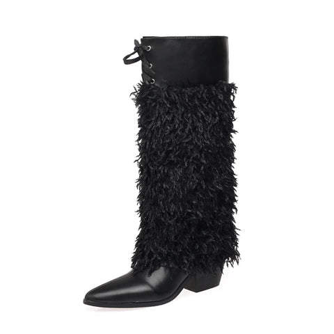 Weiße blaue Feder spitze hohe Stiefel Damen elegante High Heels Schuhe Damen Casual Winter Herbst Catwalk Perform Kniehohe Stiefel 