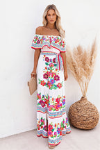 Ruffle Off Shoulder Bright Long Boho Dress