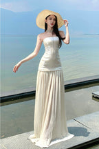Sequin Patchwork Strapless Flowy Maxi Dress