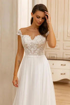Elegant A-Line Lace Sweetheart Sleeveless Wedding Dresses With Appliques Ruffles