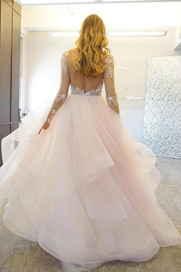 Elegante A-Linien-Brautkleider aus Tüll mit langen Ärmeln und Applikationen