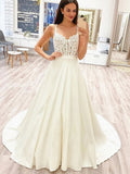 Long A-line Lace Satin Sleeveless Wedding Dresses