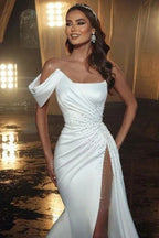 Elegant Long One Shoulder Sleeveless Mermaid Wedding Dresses With Glitter