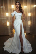 Elegant Long One Shoulder Sleeveless Mermaid Wedding Dresses With Glitter