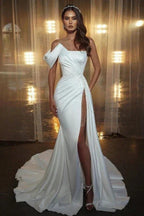 Elegant Long One Shoulder Sleeveless Mermaid Wedding Dresses With Glitter