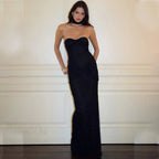 Elegant Off-Shoulder Glitter Fishtail Maxi Dress