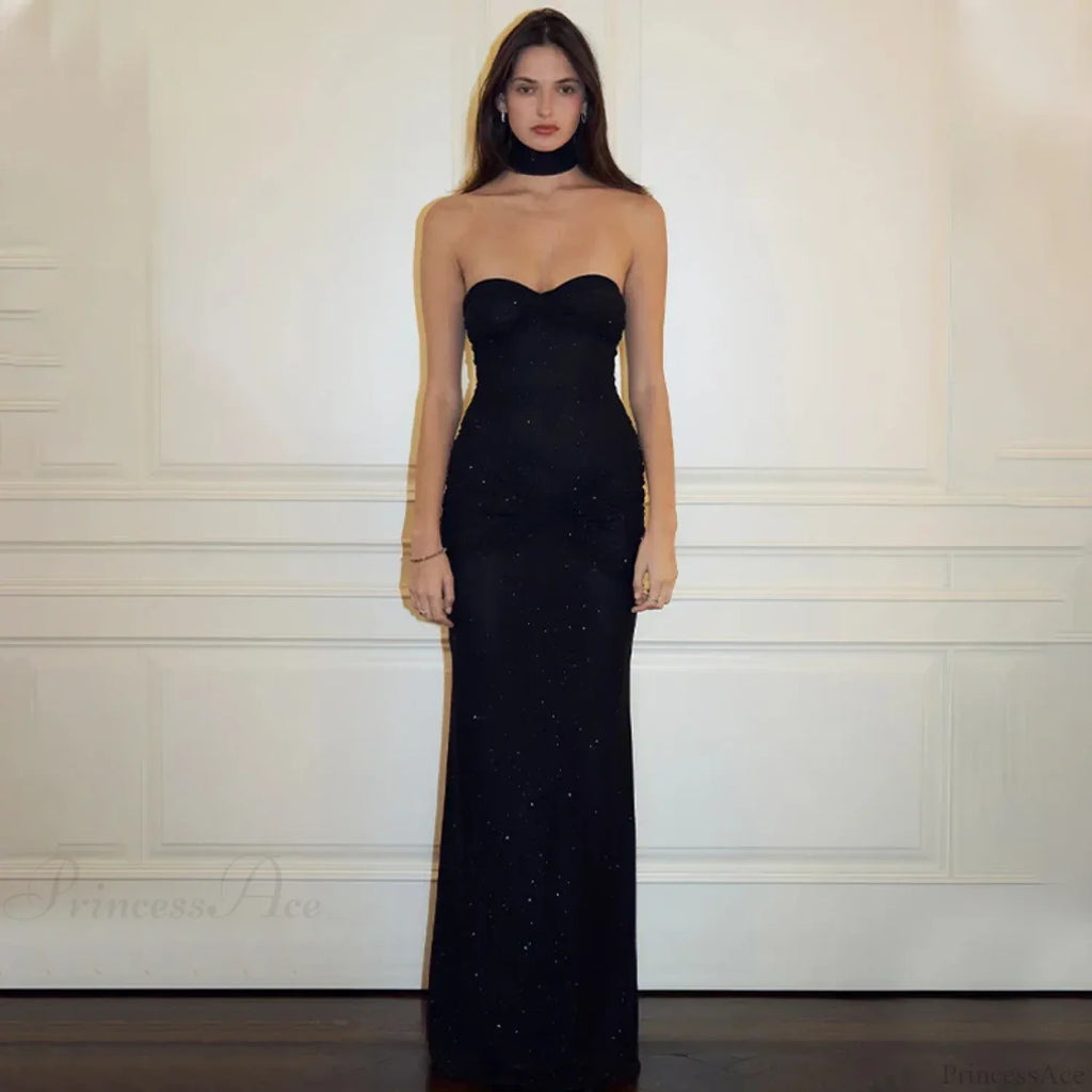 Elegant Off-Shoulder Glitter Fishtail Maxi Dress