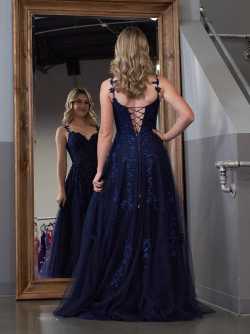 A-line Sweetheart Lace Tulle Prom Dress with Slit