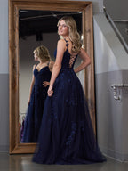 A-line Sweetheart Lace Tulle Prom Dress with Slit