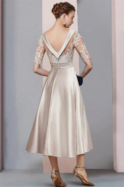 Elegant Simple Short Lace Wedding dresses with 3/4 sleeves