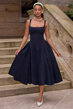 Elegant Square Neck Backless Fitted Cami Maxi Dress