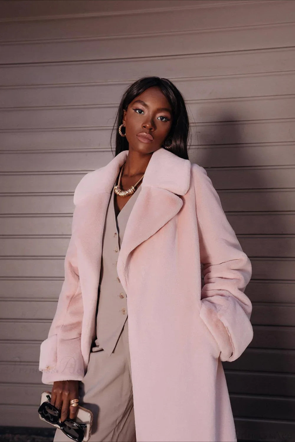 Elegant Thickened Plush Faux Fur Overcoat