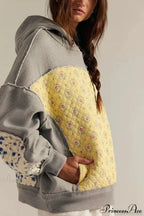 Embroidered Panel Design Casual Pullover Hoodie