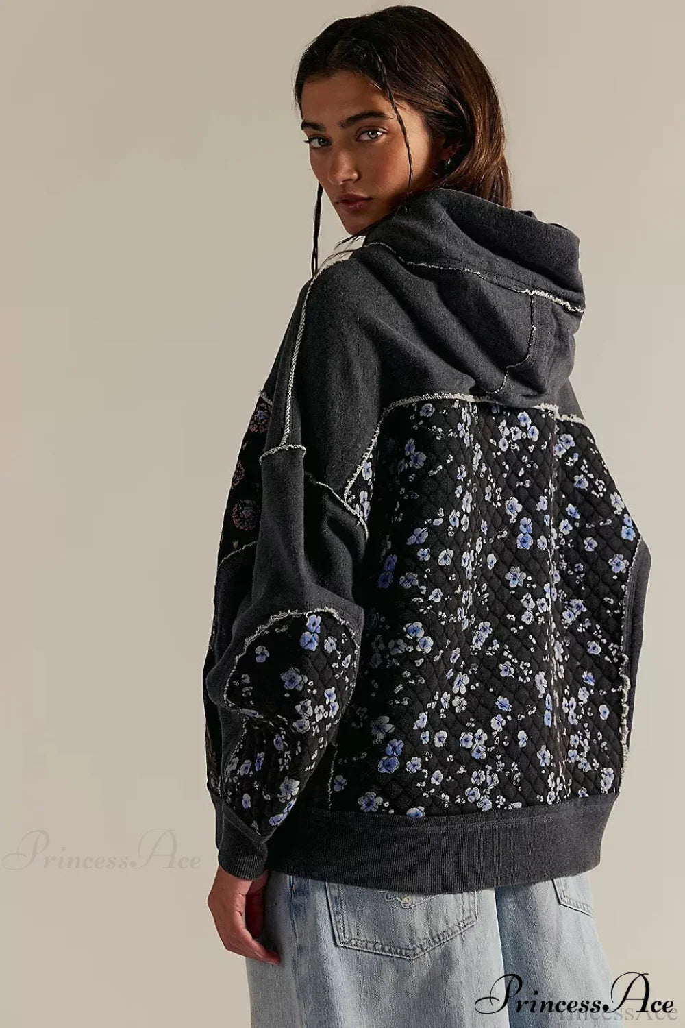 Embroidered Panel Design Casual Pullover Hoodie