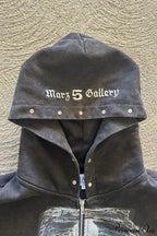 Embroidery Rhinestone Print Zip Hoodie