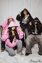 Embroidery Rhinestone Print Zip Hoodie