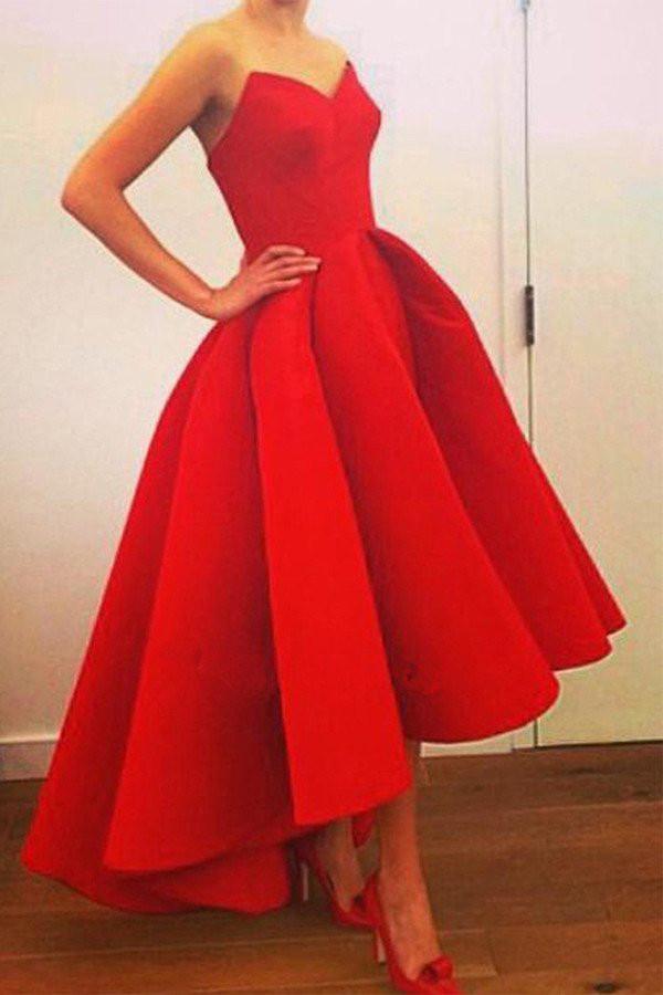 Satin A-Line Sweetheart Strapless Long Prom Dress with Ruffles