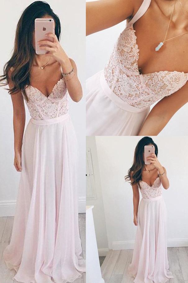 Vestidos de Noche Largos de Gasa con Cuello en V sin Mangas para Fiesta de Graduación