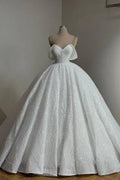 Extravagant Long A-line Off-the-shoulder Lace Wedding Dress with Pearls