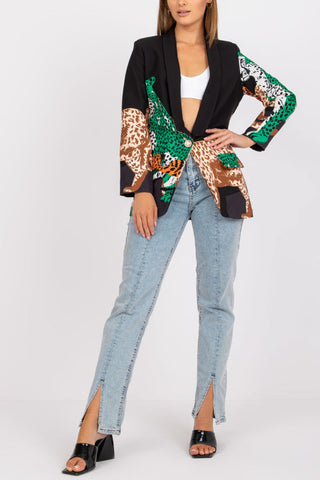Langer Blazer im Slim Fit mit Leopardenmuster und Kontrast 